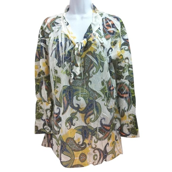 VANGO PARIS PRINTED TOP BLOUSE 5 - Picture 1 of 3